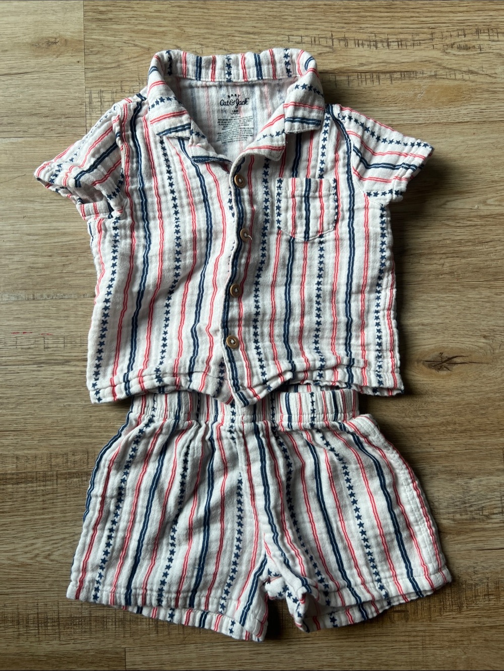 Cat & Jack Red White Blue Striped Matching Set